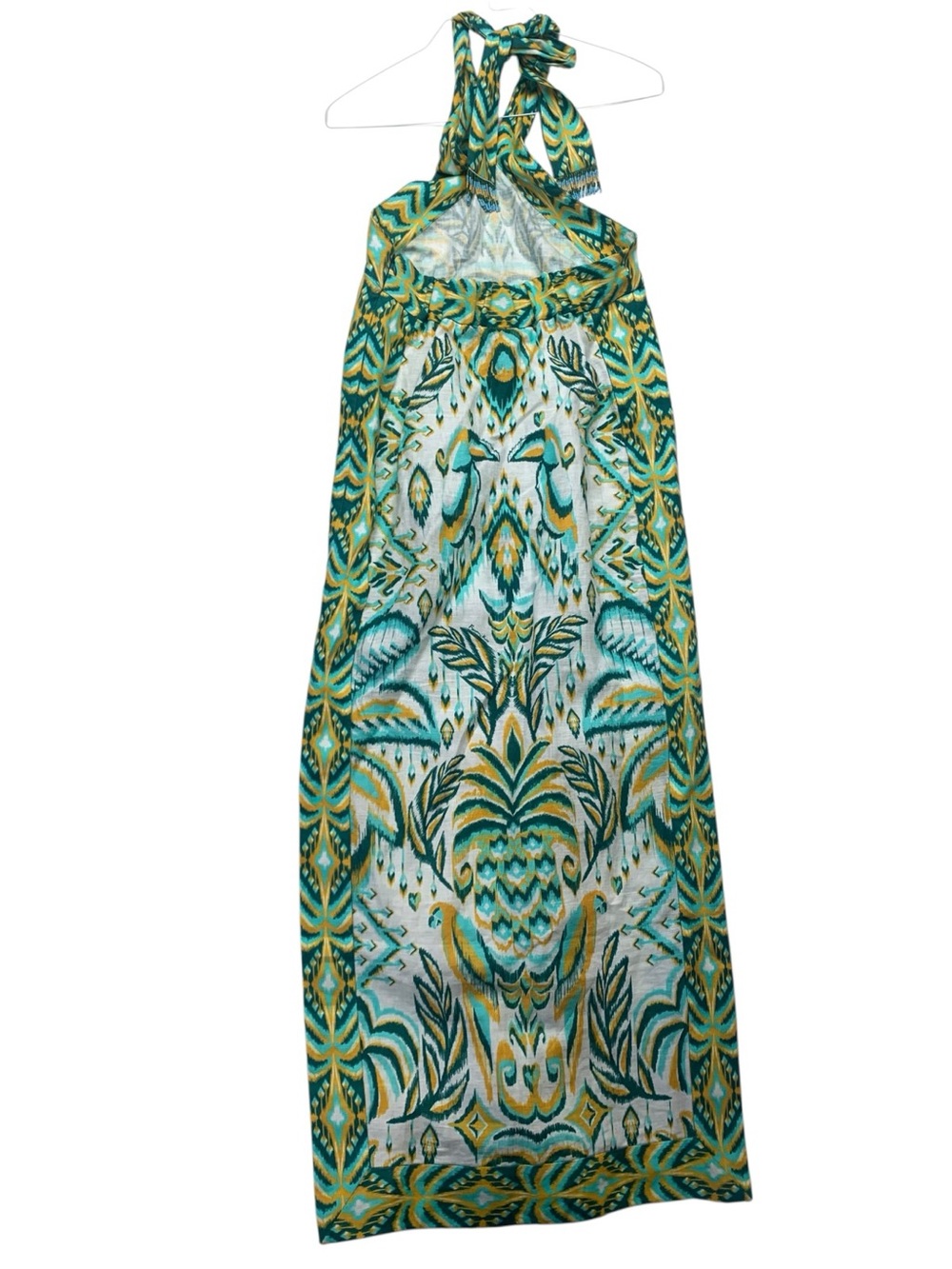 Farm Rio medium new Halter Maxi Dress tropical tapestry Green Yellow linen - Picture 4 of 14
